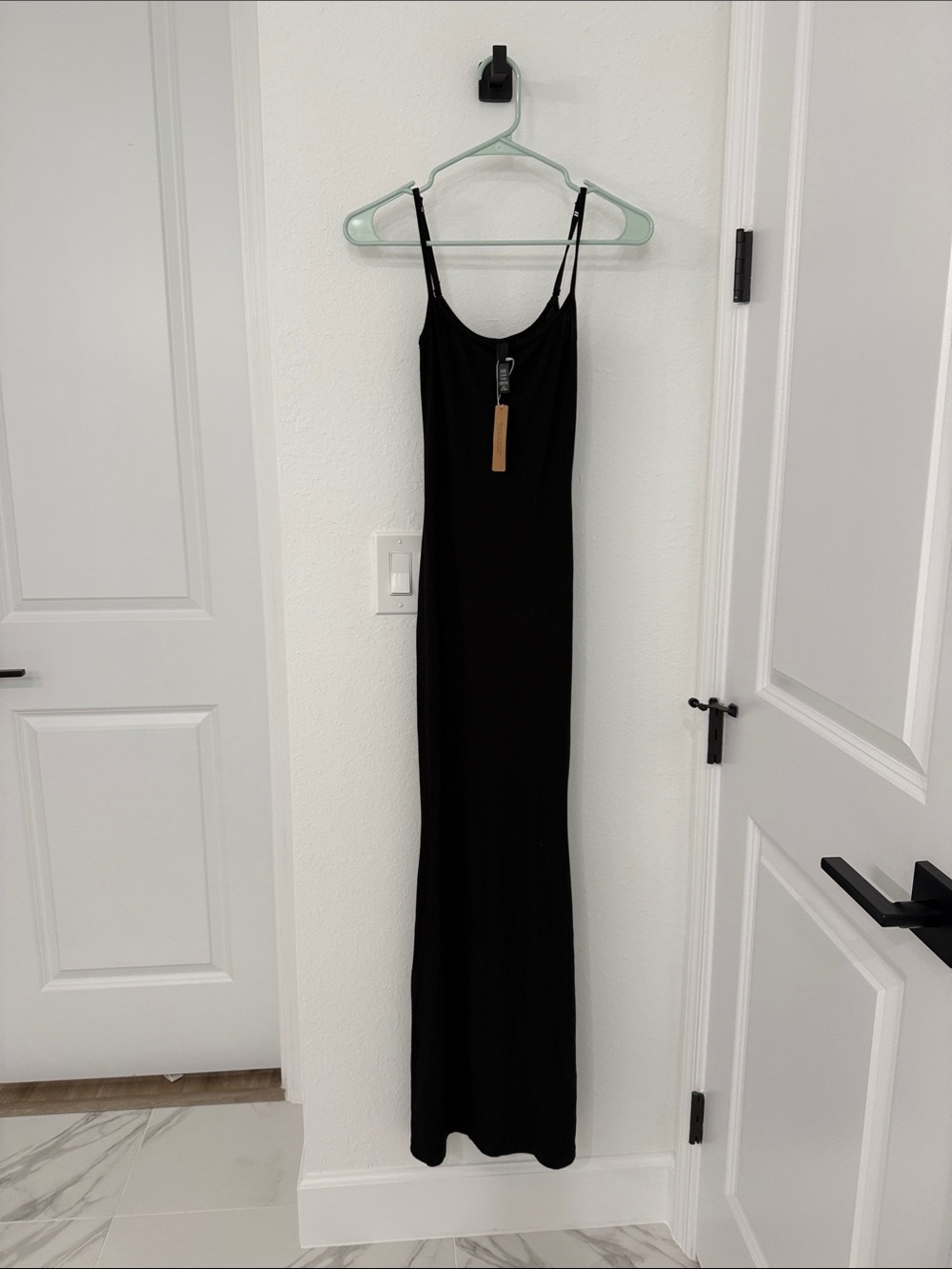 SKIMS Black Slim Spaghetti-Strap Maxi Dress